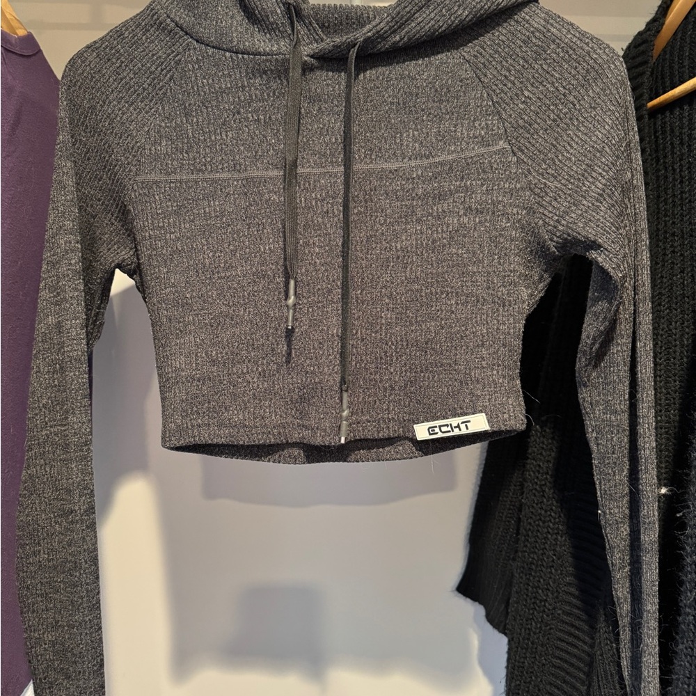 ECHT Charcoal Ribbed Cropped Hoodie